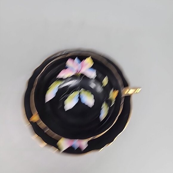 Chugai China Demitasse Teacup & Saucer Rise Floral Black Occupied Japan Vintage - Picture 2 of 7